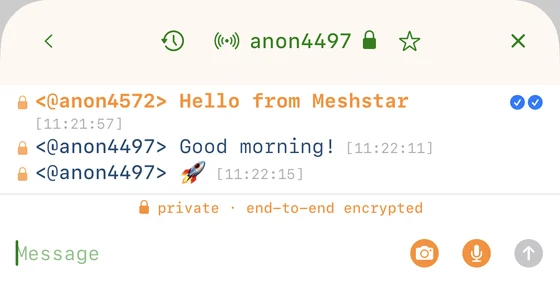 MeshStar app: private end-to-end encrypted chat over Bluetooth